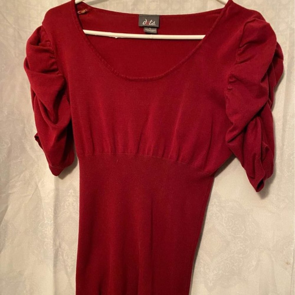 Dots red ruched sleeve blouse